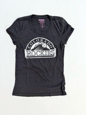PINK Colorado Rockies Graphic Tee - Charcoal Grey Fitted Y2K Sporty Girl Tee